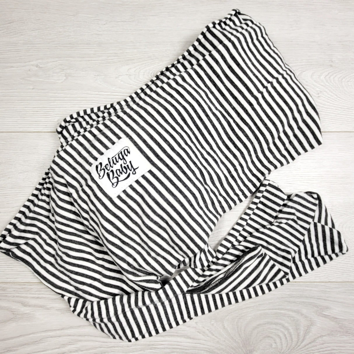 RXC1 - Beluga Baby striped wrap carrier in charcoal stripe pattern (newborn to 25lbs)