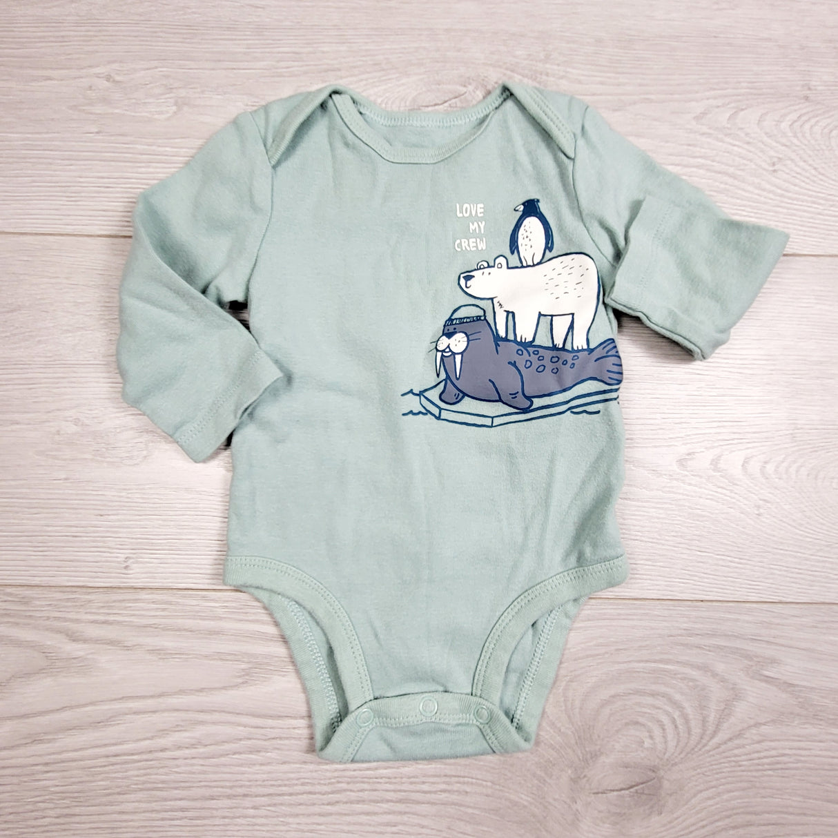 RXC1 - Carters aqua "Love My Crew" bodysuit. Size 6 months