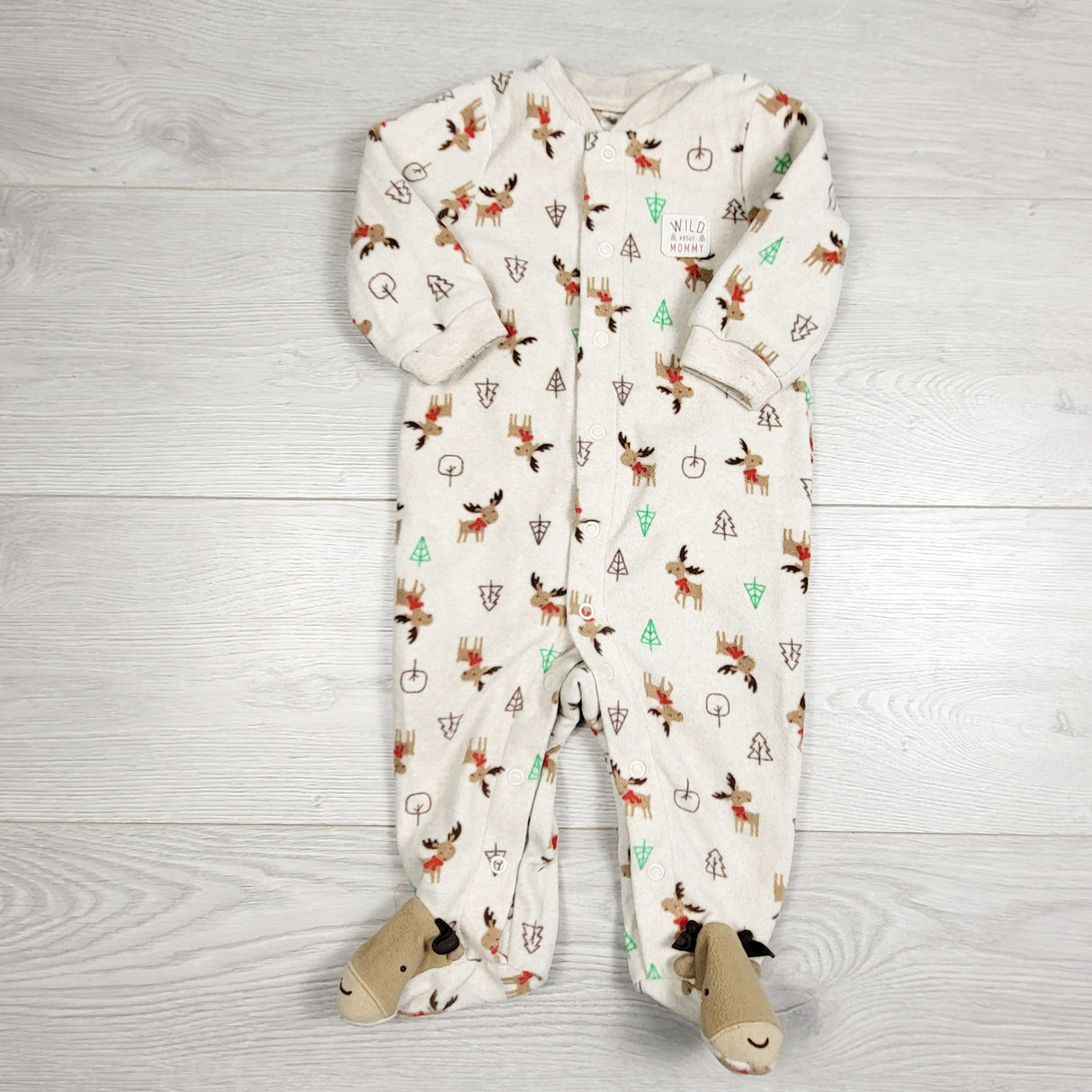 RXC1 - Child of Mine beige fleece reindeer sleeper. Size 3-6 months