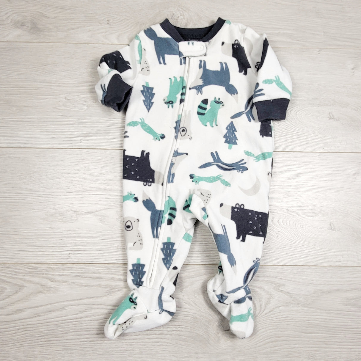RXC1 - Carters white zippered fleece sleeper with dinosaurs. Size 3 months