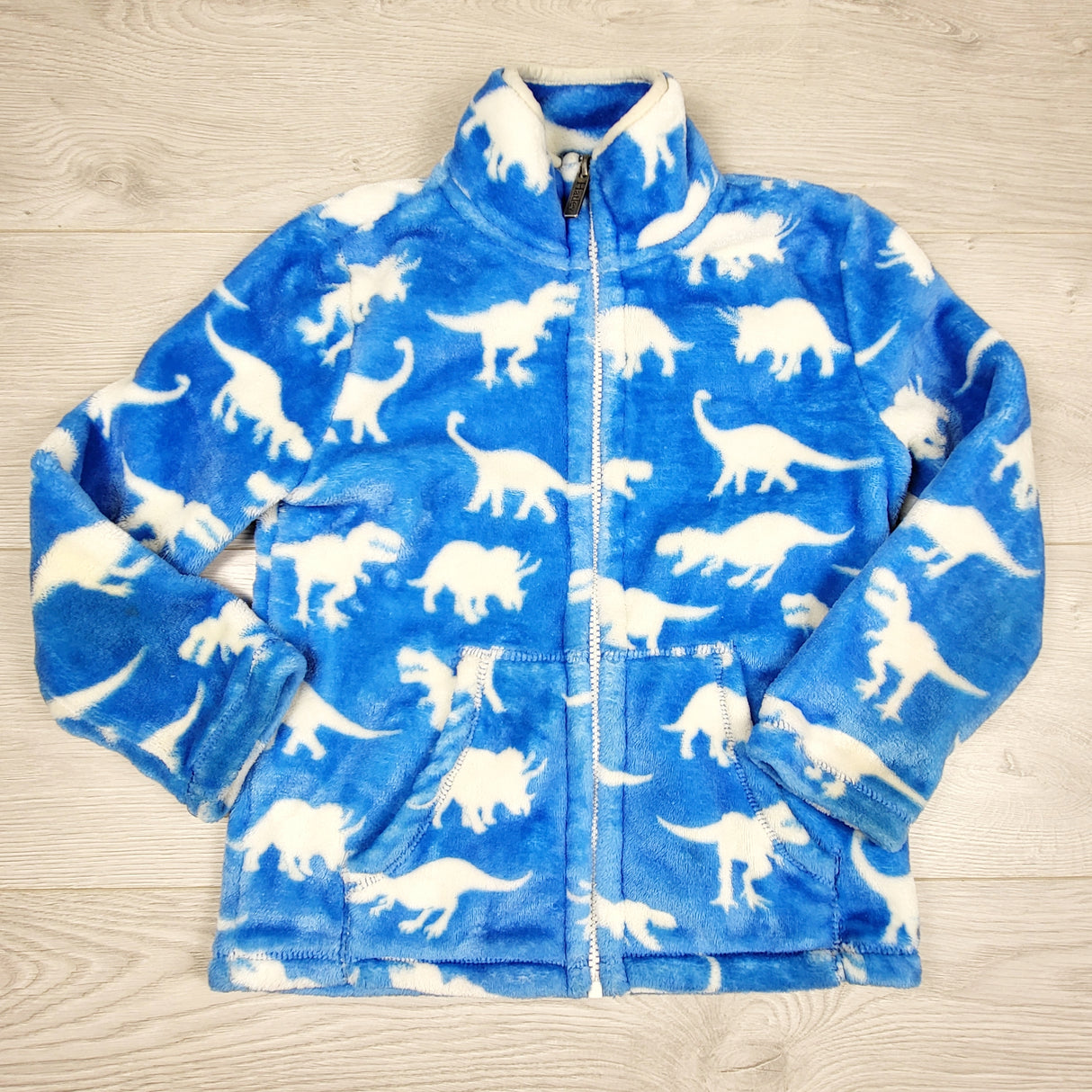 DAMO1 - Hatley blue dinosaur fuzzy zip up fleece. Size 5T