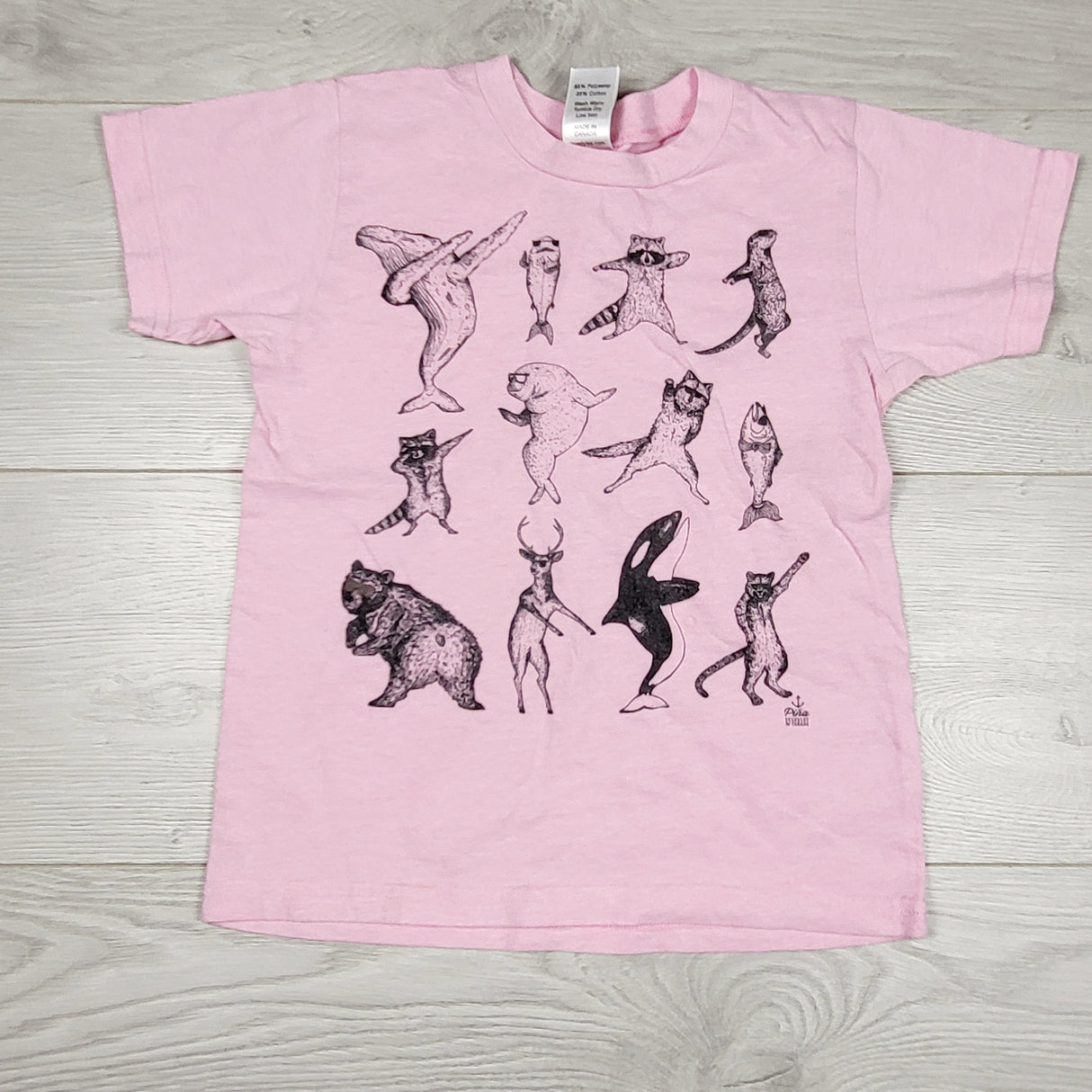 DAMO1 - Pina Styles pink t-shirt with dabbing animals. Size 6