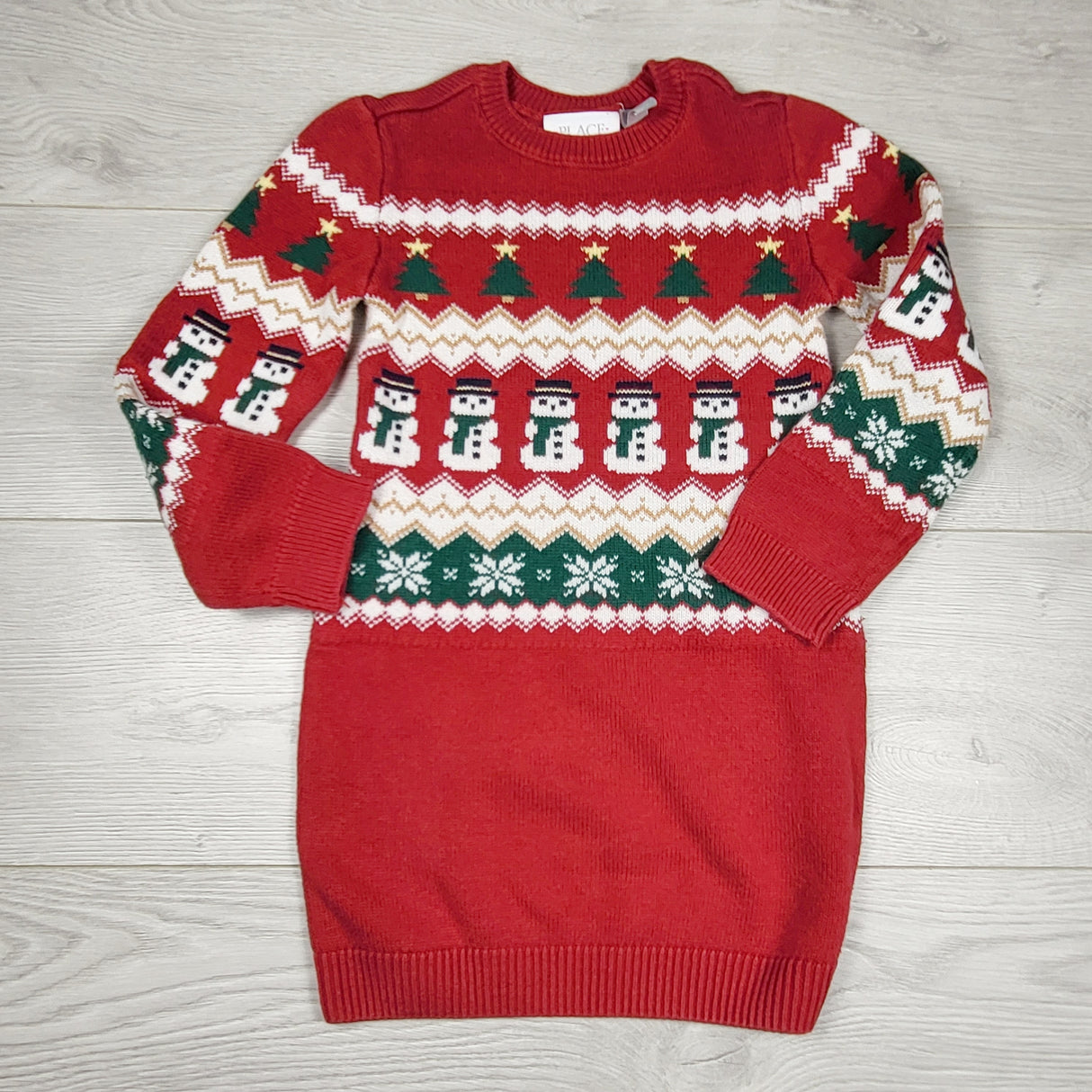 DAMO1 - Children's Place red holiday themed sweater dress. Size 5/6
