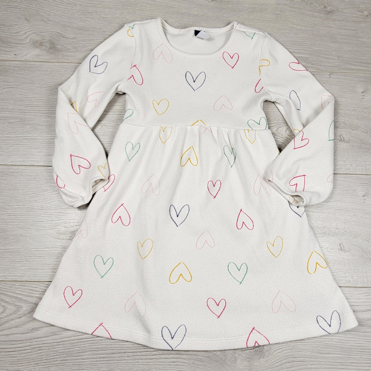 DAMO1 - Old Navy white waffle knit velour dress with hearts. Size 5T