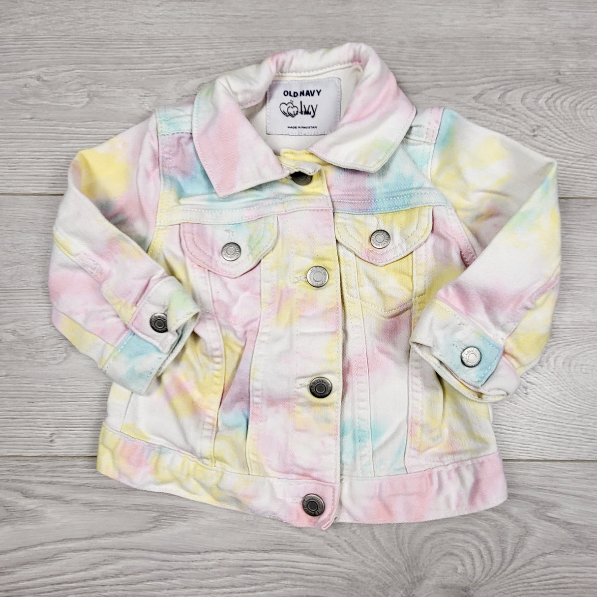 AMST4 - Old Navy pastel coloured snap button jean jacket. Size 12-18 months