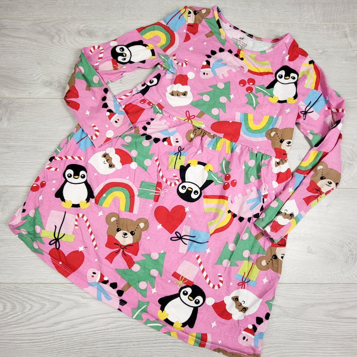 DLJ1 - H and M pink Christmas themed dress.Size 8-10 Years