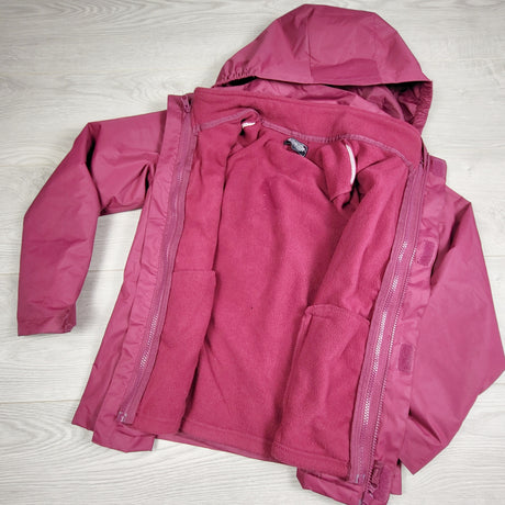 DLJ1 - Mountain Warehouse pink rain jacket with zip out fleece. Size 9 years