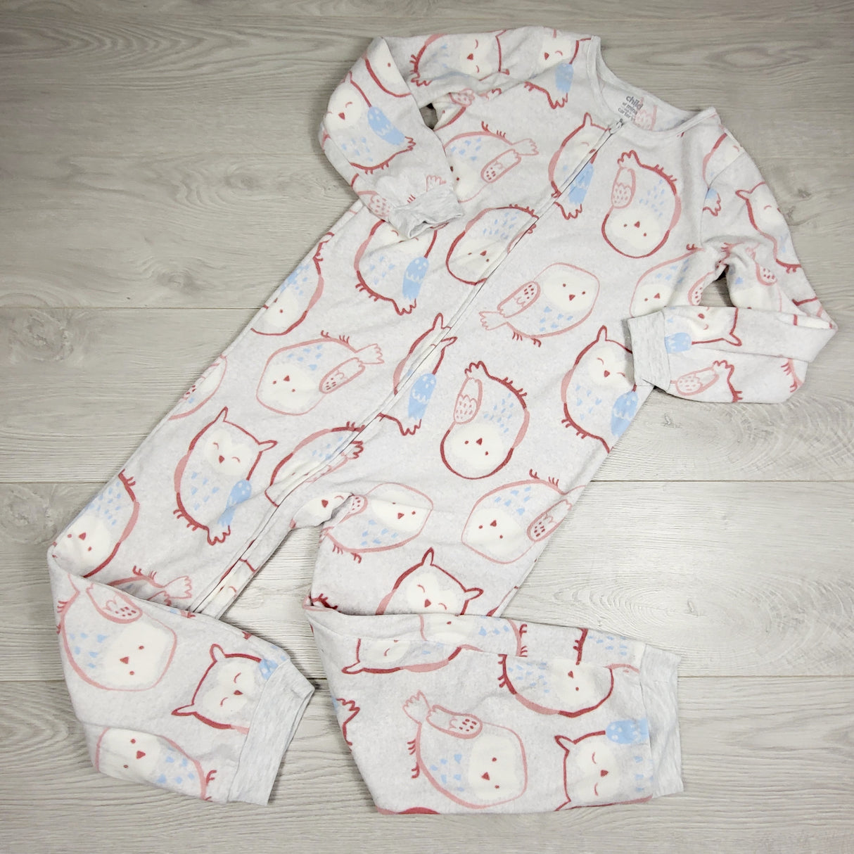 DLJ1 - Child of Mine grey zippered fleece sleeper with penguins. Size 8
