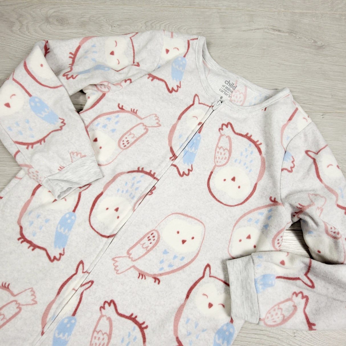 DLJ1 - Child of Mine grey zippered fleece sleeper with penguins. Size 8