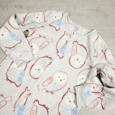 DLJ1 - Child of Mine grey zippered fleece sleeper with penguins. Size 8