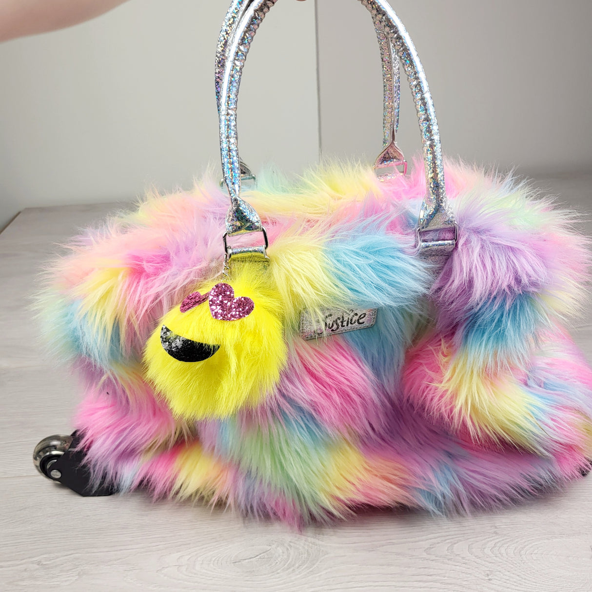 TEMA2 - Justice Fuzzy Rainbow Emoji Carry-On Luggage (sorry, no shipping)