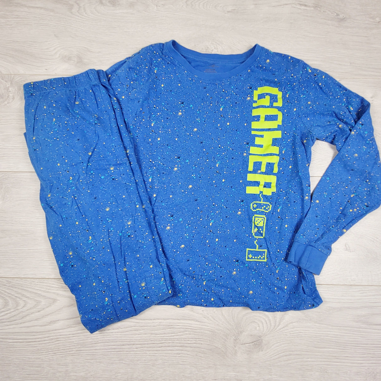 MRSH2 - George blue speckled "Gamer" 2pc PJs. Size 10/12