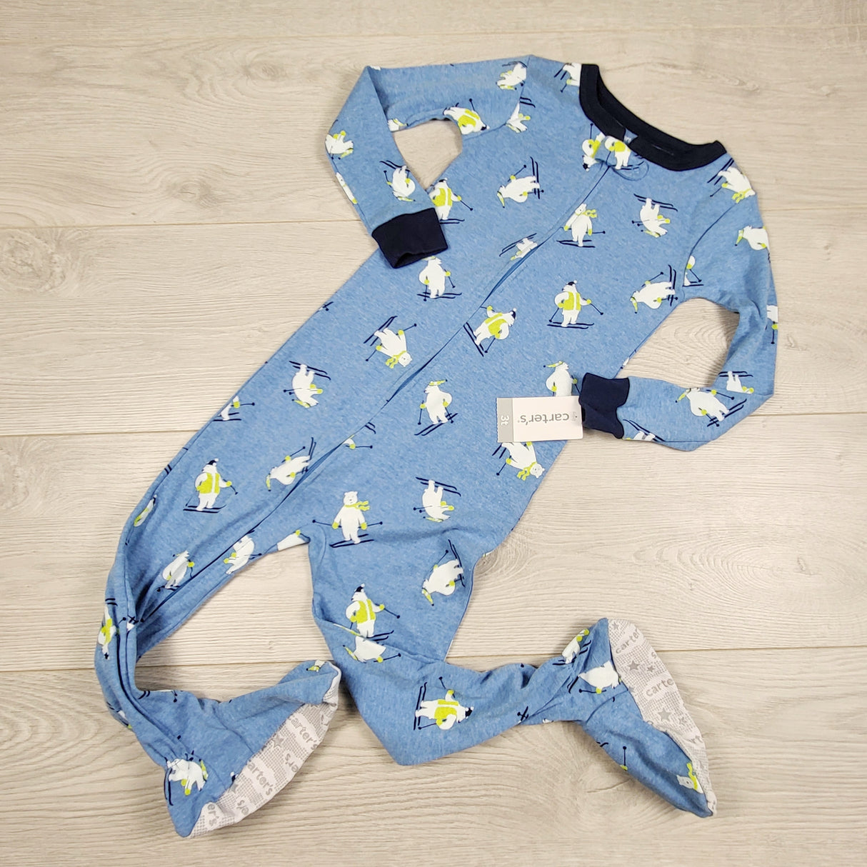 KAMG2 - NEW - Carters blue zippered cotton sleeper with bears. Size 3T
