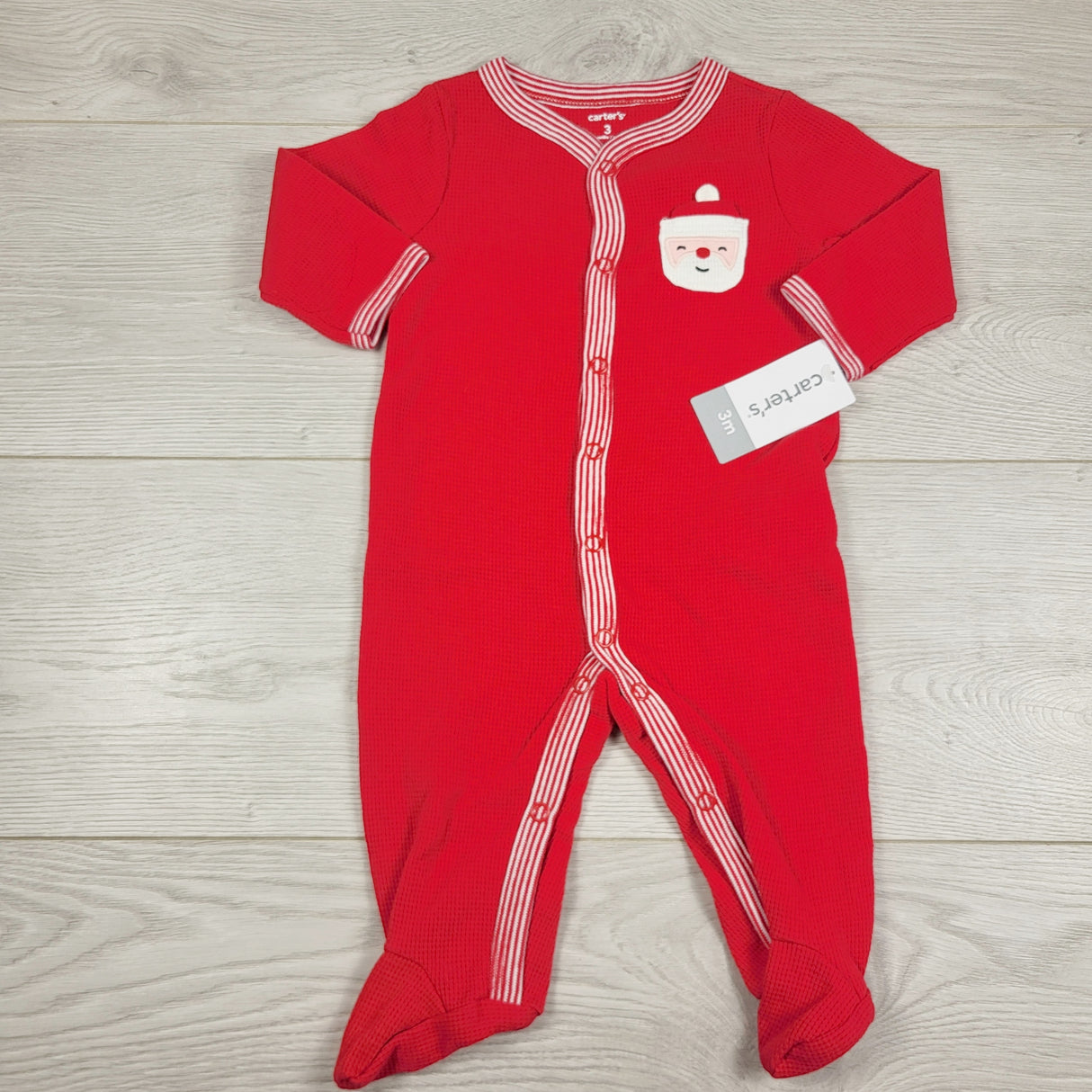 KAMG2 - NEW - Carters red waffle knit Santa sleeper. Size 3 months