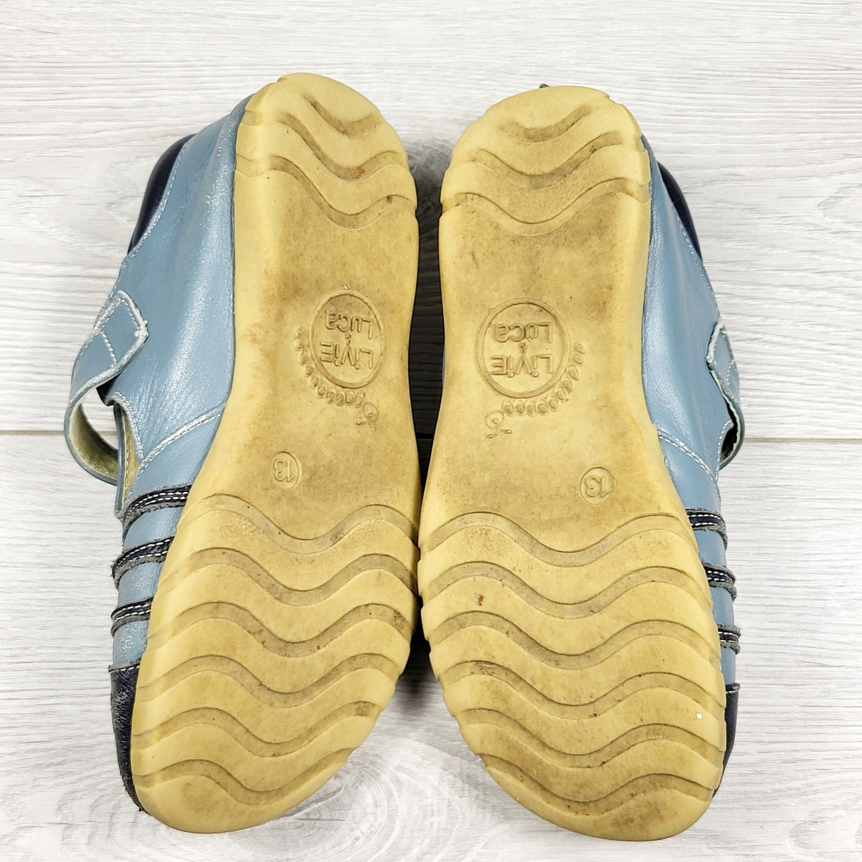 DAMO2 - Livie and Luca blue leather "Sagan" zebra shoes. Size 13