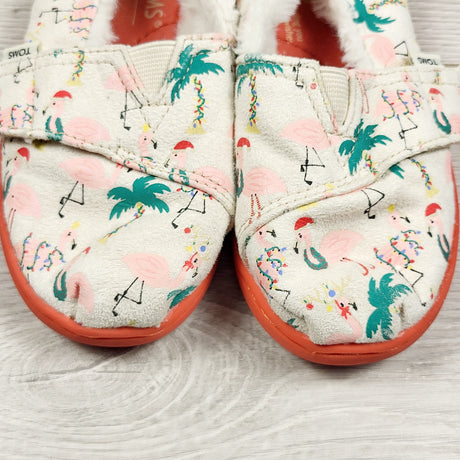 DAMO2 - Toms fur lined canvas shoes with Christmas flamingos. Size 8