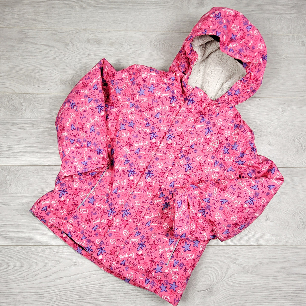DAMO2 - Ripzone pink floral print fleece lined waterproof jacket. Size 5T