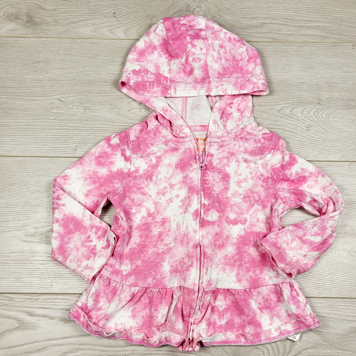 MWLL5 - Joe pink die dye zip up cotton hoodie. Size 12-18 months