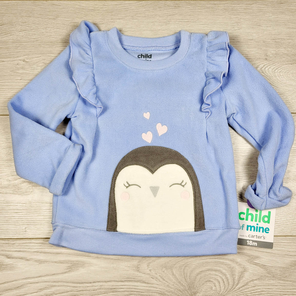 MWLL5 - NEW - Child of Mine blue fleece top with penguin. Size 18 months