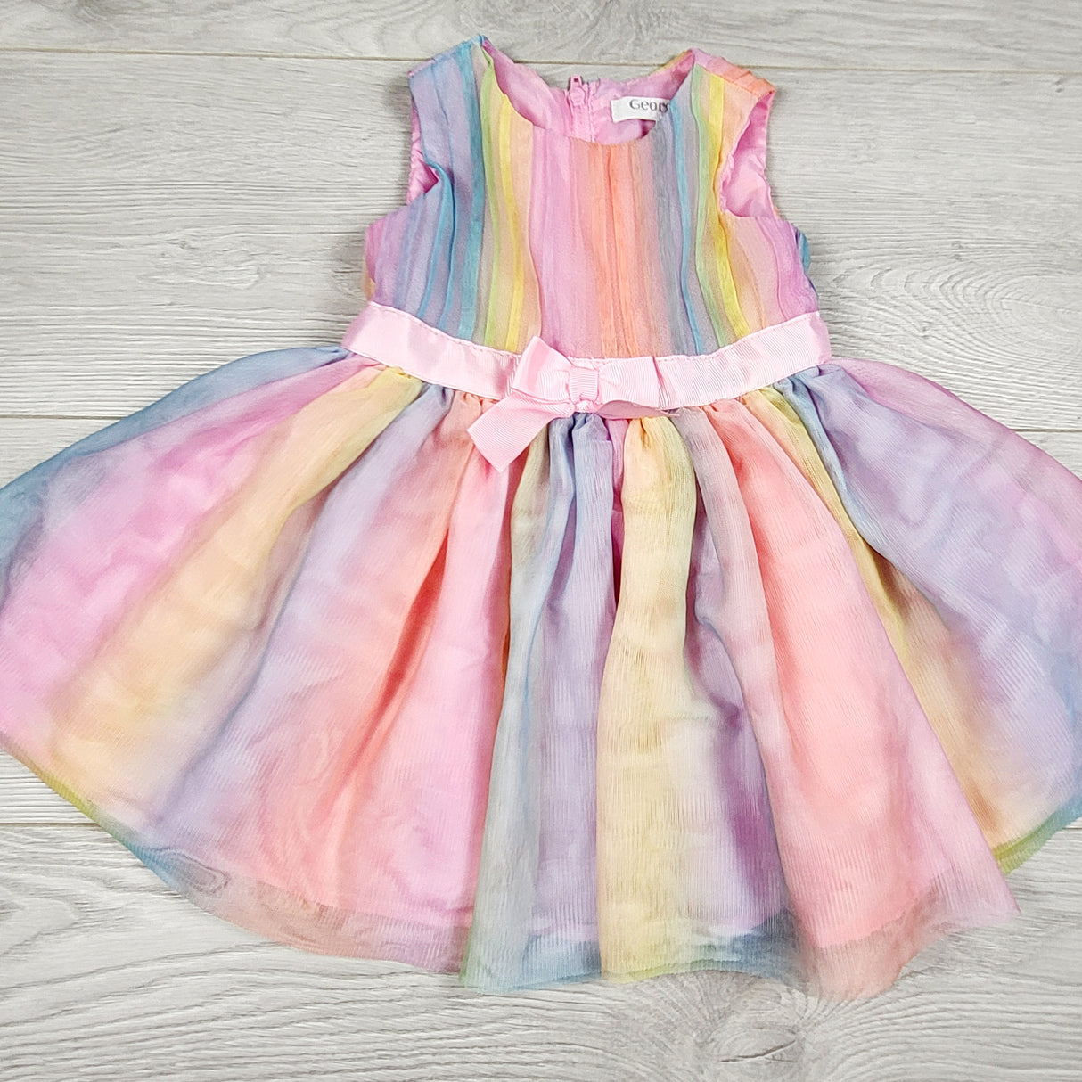 MWLL5 - George rainbow stripe special occasion dress. Size 6-12 months