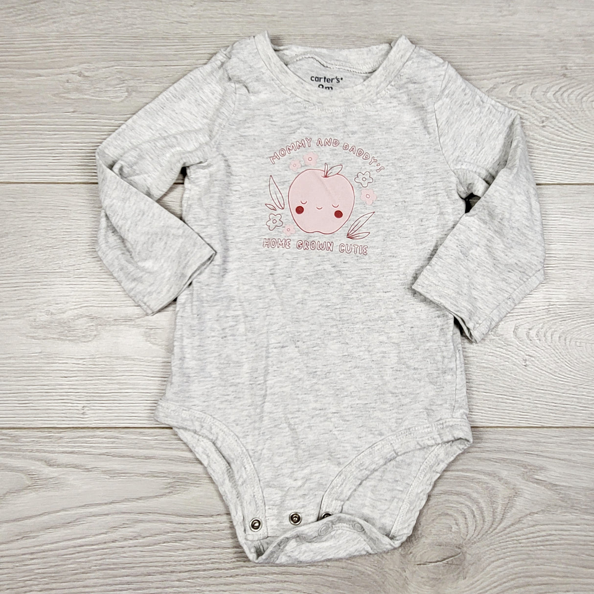 MWLL5 - Carters grey bodysuit with apple. Size 9 months