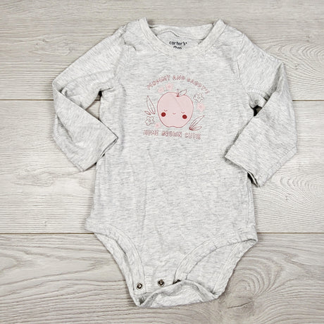 MWLL5 - Carters grey bodysuit with apple. Size 9 months