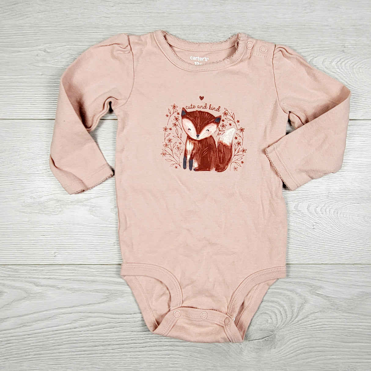 MWLL5 - Carters pink bodysuit with fox. Size 12 months