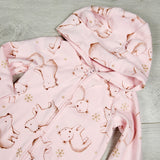 MWLL5 - Child of Mine pink hooded fleece bear romper. Size 12 months