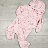 MWLL5 - Child of Mine pink hooded fleece bear romper. Size 12 months