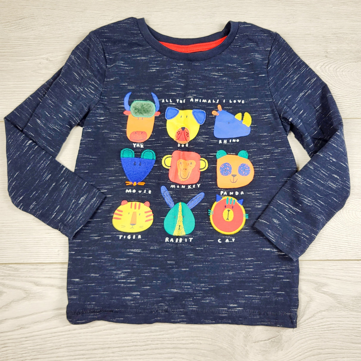 VIBU1 - Tu heathered navy long sleeved top with animals. Size 2/3T
