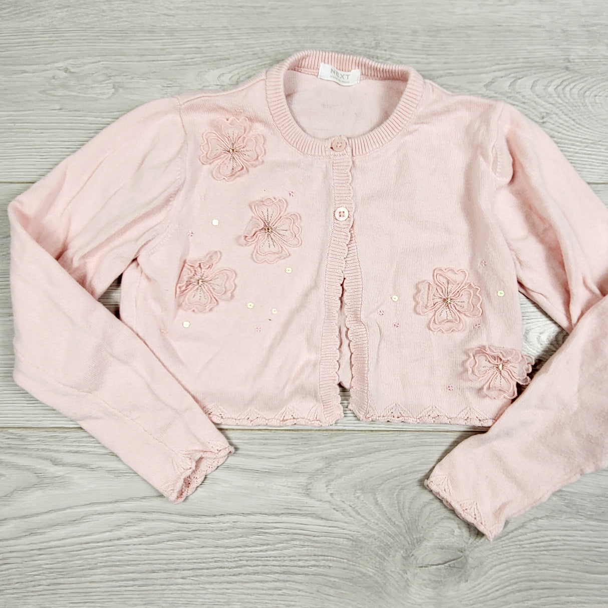 VIBU1 - Next pink sweater with fabric flowers. Size 4/5T