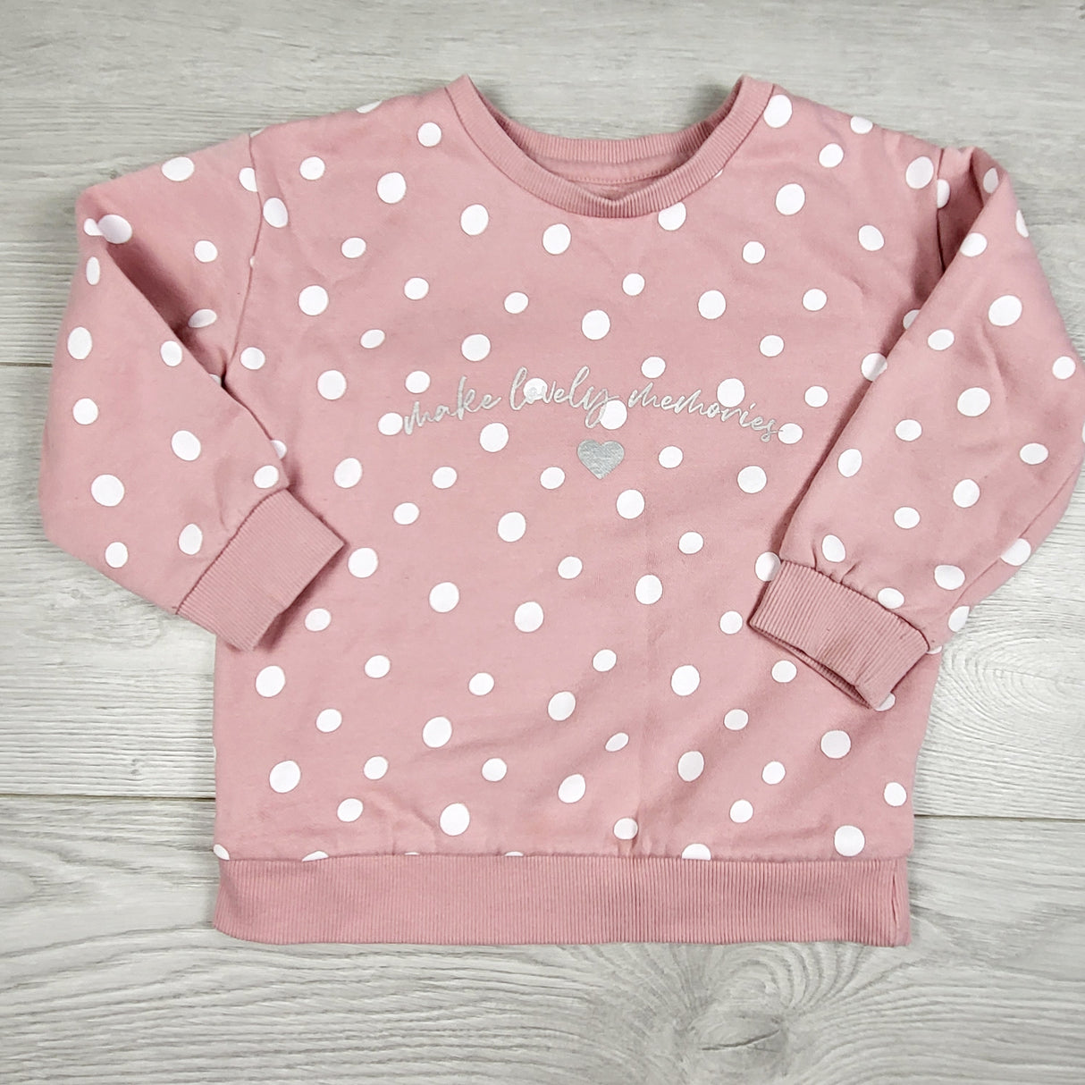 VIBU1 - St. Bernard pink polka dot fleecy lined sweatshirt. Size 3/4T