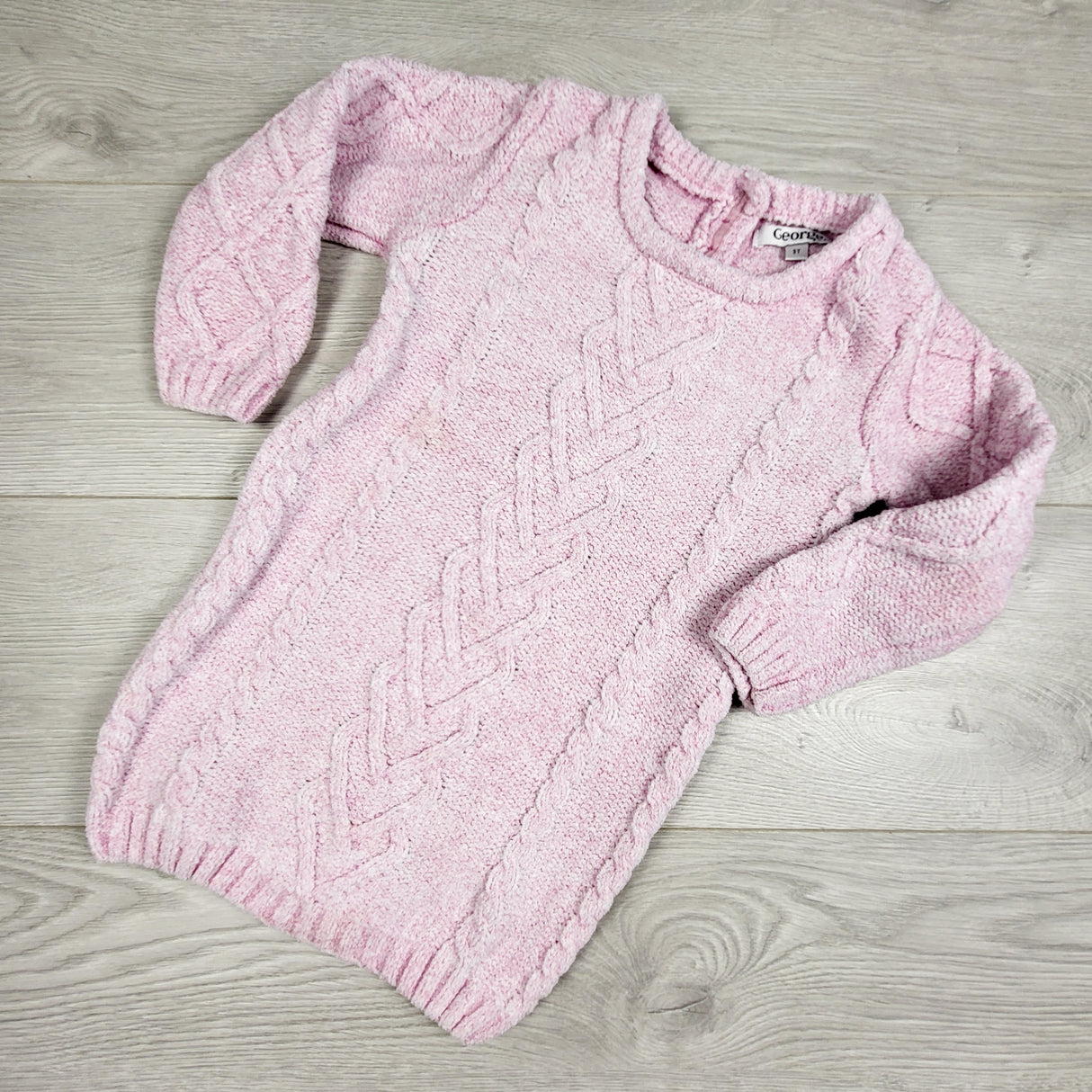 RABR1 - George pink cable knit chenille sweater dress. Size 3T
