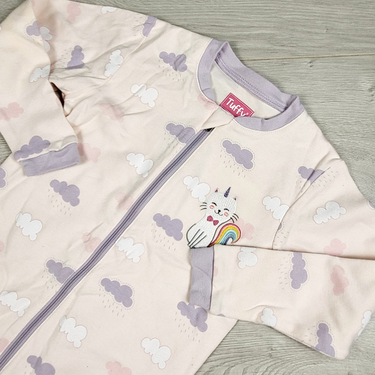 RABR1 - Tuffy pink zippered sleeper with clouds. Size 24 months