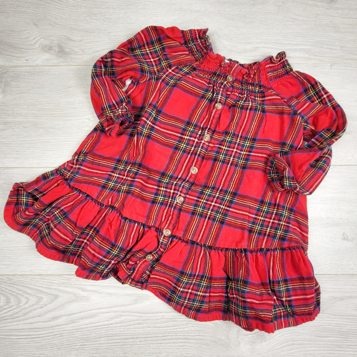 RABR1 - Old Navy red plaid flannel dress. Size 3T