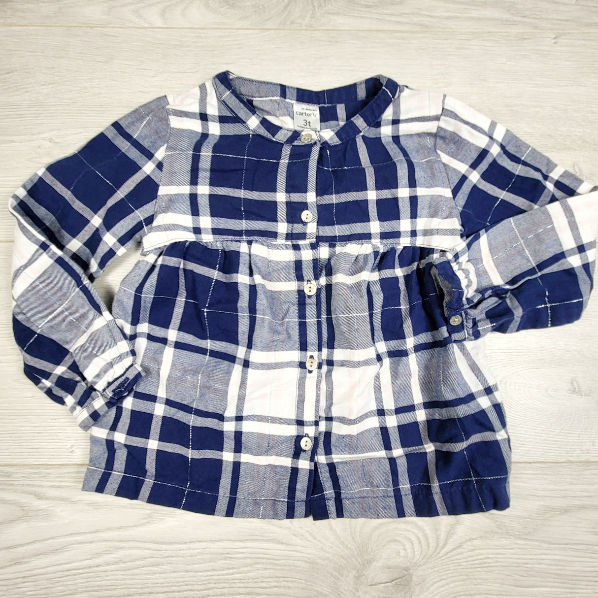RABR1 - Carters blue plaid top with silver sparkle threading. Size 3T