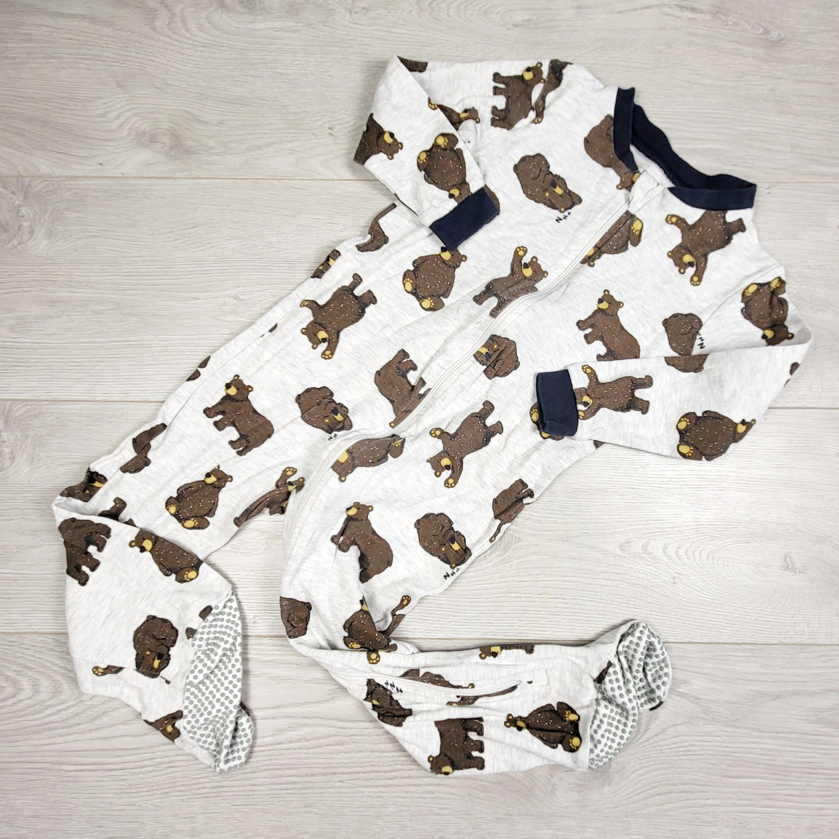 RABR1 - George grey zippered cotton bear sleeper. Size 3T