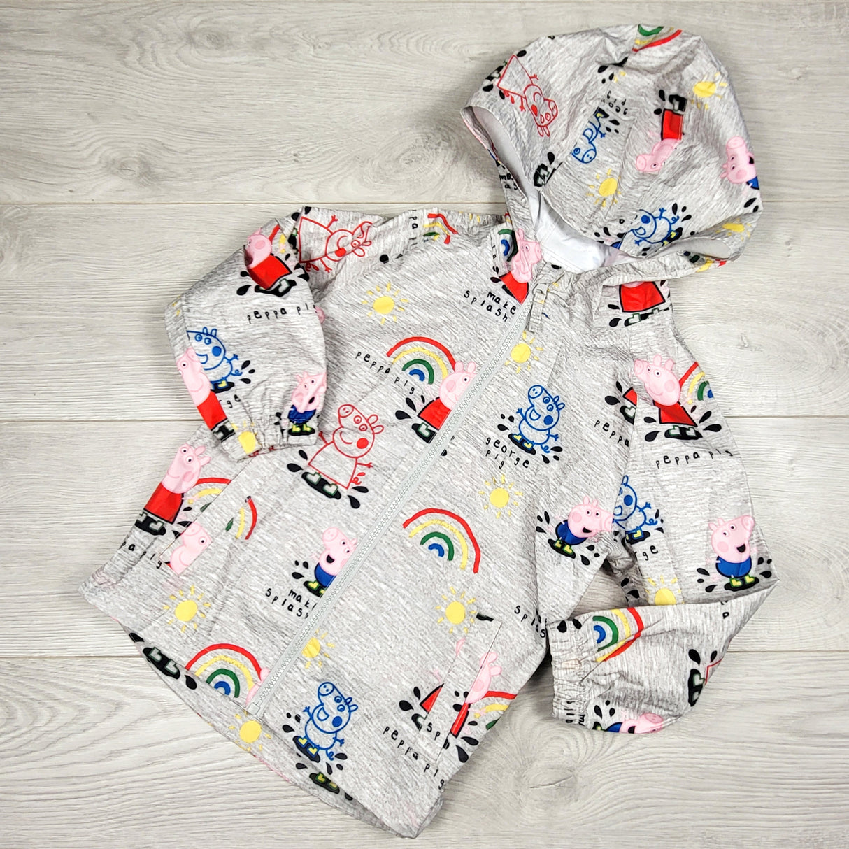 VIBU2 - Peppa Pig grey lightweight packable rain coat (not lined). Size 3/4T
