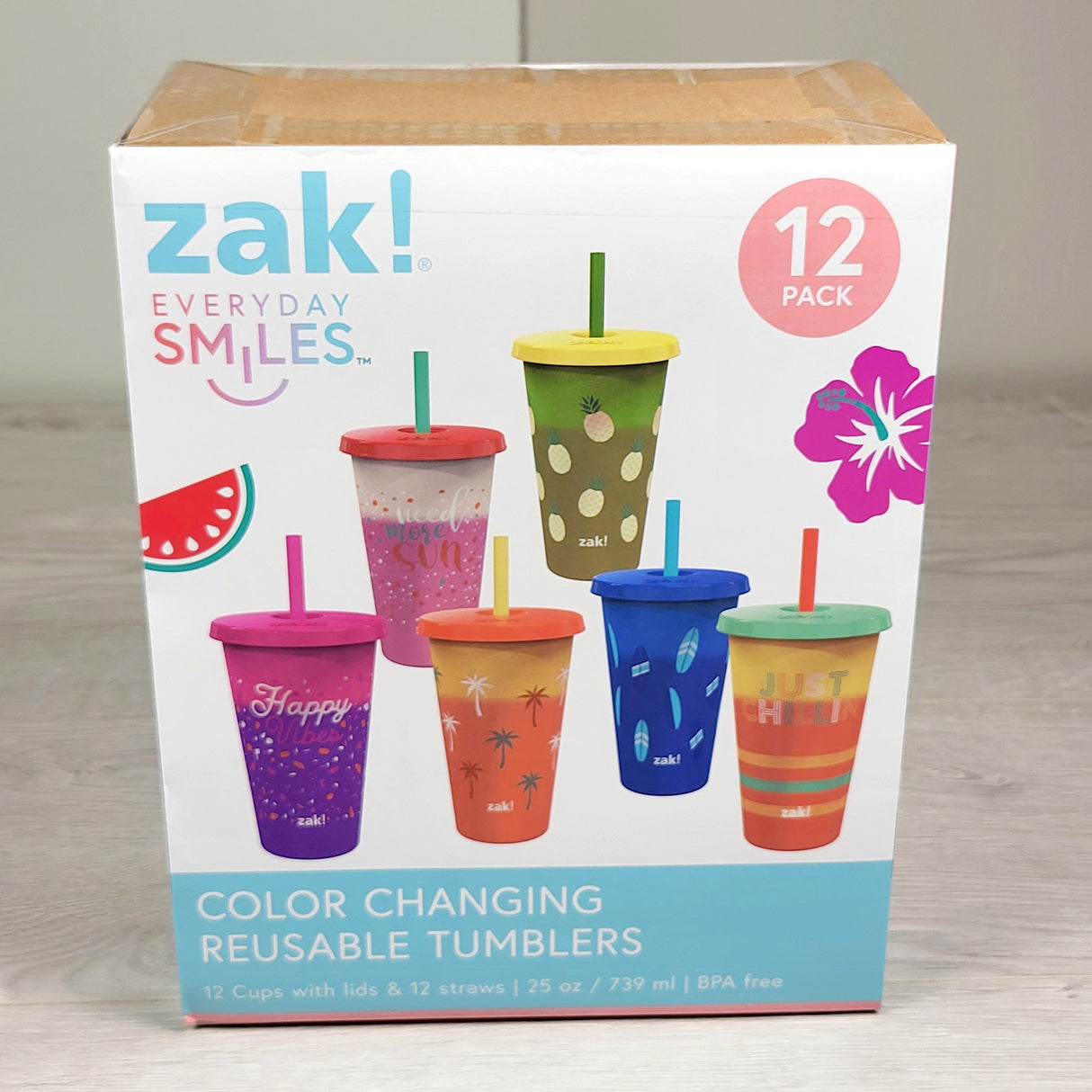 VIBU2 - NEW - Zak Designs Color Changing 25 oz Multicolor Plastic Tumblers (sorry, no shipping)