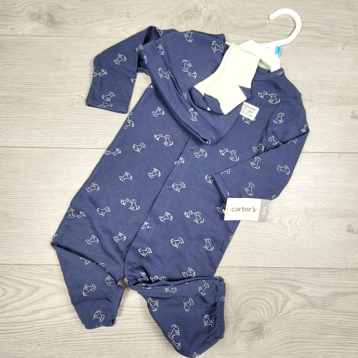 KAMG3 - NEW - Carters blue 3pc set with dogs. Size 6 months