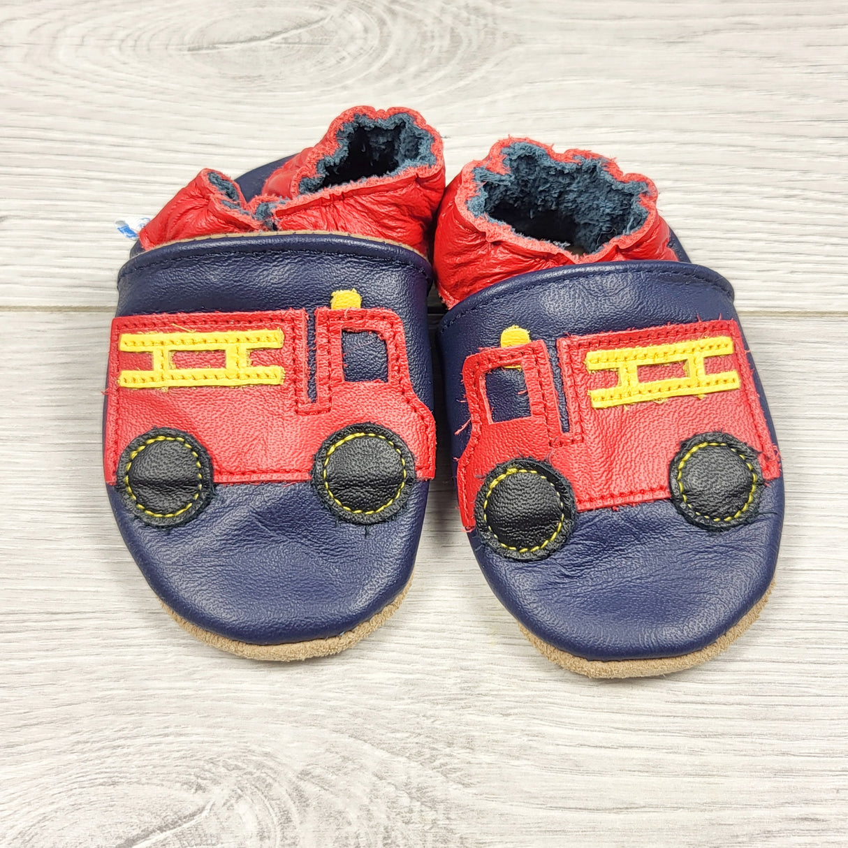 KAMG3 - Robeez leather soft soled fire truck shoes. Size 0-6 months