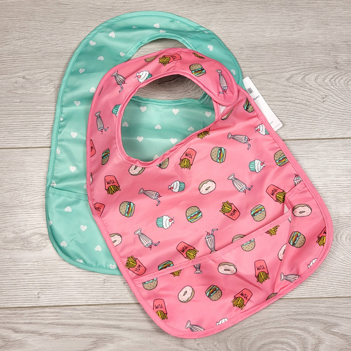 KAMG3 - NEW - Carters teal and pink 2pc bib set.