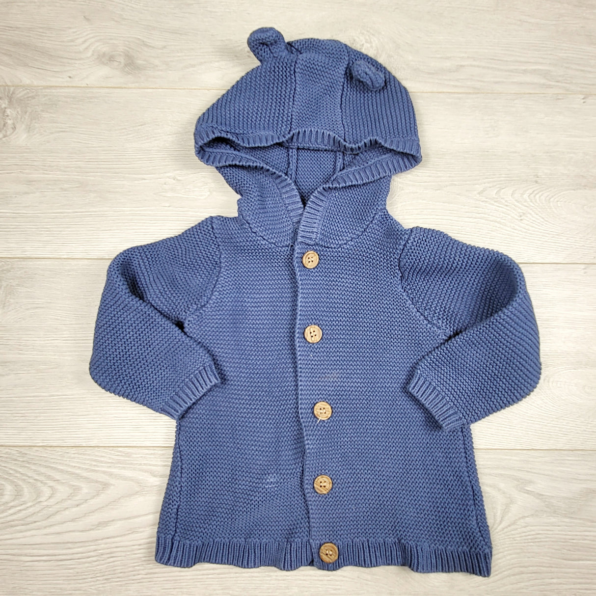 KAMG3 - George blue hooded sweater coat. Size 18-24 months
