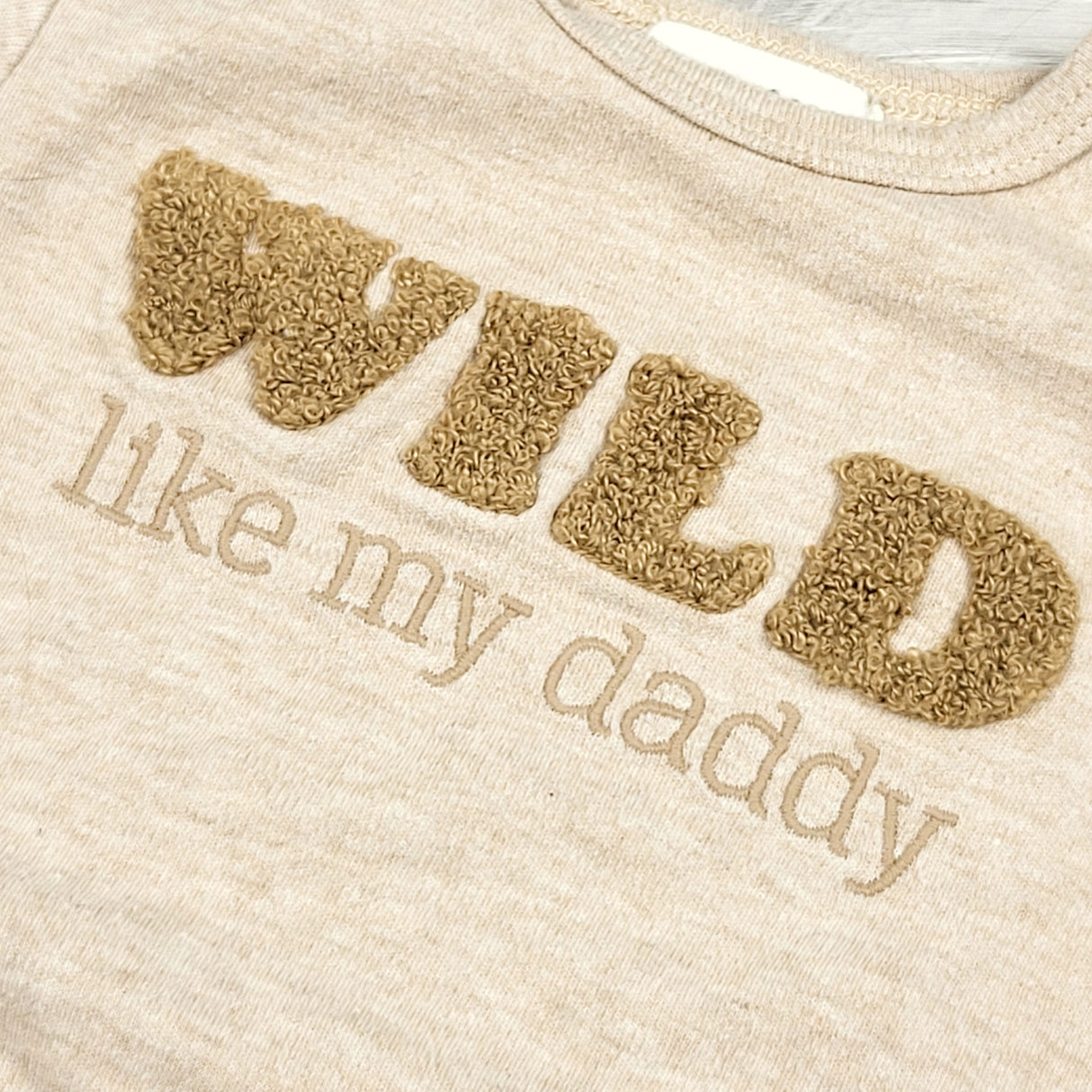 KAMG3 - Rabbit + Bear beige "Wild Like My Daddy" bodysuit. Size 6-9 months
