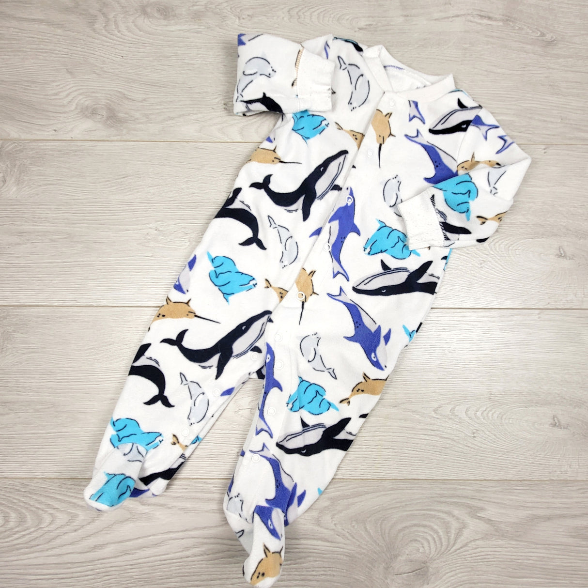 KAMG3 - Carters white fleece sleeper with sea creatures. Size 6 months