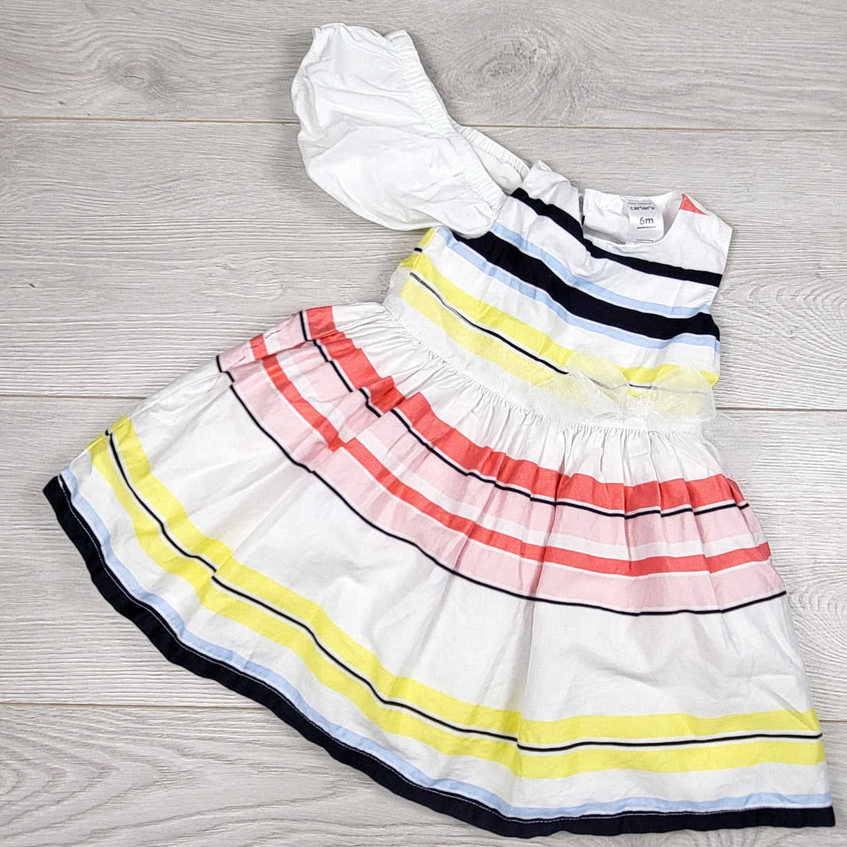 KAMG3 - Carters white striped special occasion dress. Size 6 months