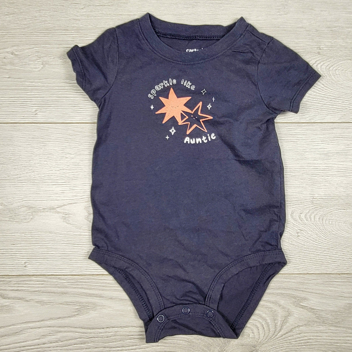 KAMG3 - Carters blue bodysuit with stars "Sparkle Like Auntie". Size 9 months