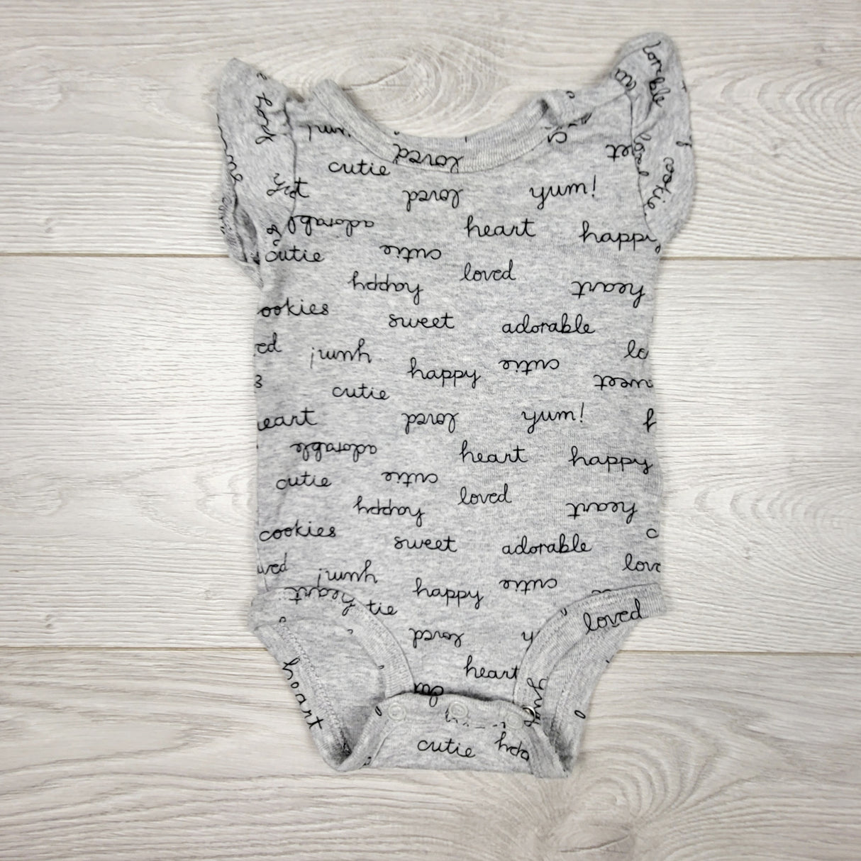 VIBU33 - Carters grey bodysuit with handwriting. Size 3 months