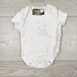 VIBU33 - Rock a Bye Baby white bodysuit with bear. Newborn size