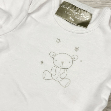 VIBU33 - Rock a Bye Baby white bodysuit with bear. Newborn size